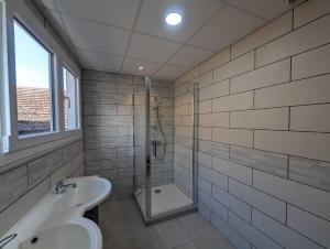 een badkamer met een glazen douche en een wastafel bij Villa antigone in Vaux-sous-Aubigny +15 foto's