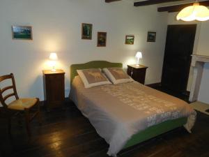 ein Schlafzimmer mit einem Bett mit zwei Nachttischen und zwei Lampen in der Unterkunft La maison de gabrielle in Giey-sur-Aujon