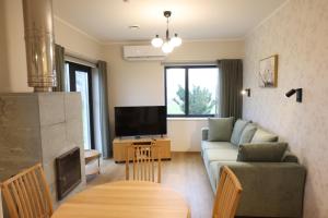 SulbiAatrium Kinnisvara Sulbi village Private Nature的客厅里有一张沙发和一台电视