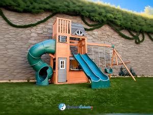 ein kleines Haus mit Rutsche und Spielplatz in der Unterkunft Quinta Celeste in Temixco