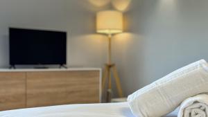 uma pessoa com a perna engessada e uma televisão em El Refugio Sujadaro em Osséja mais 11 fotografias