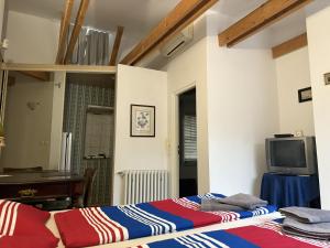 een slaapkamer met 2 bedden en een televisie bij Excellent Location in Bratislava