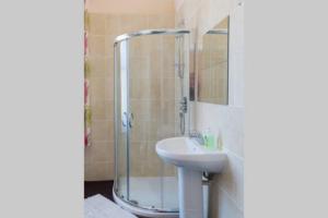 a bathroom with a shower and a sink at Gazeley Manor House - Central Huntingdon in Huntingdon