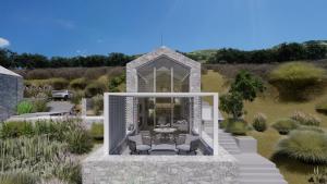a rendering of a house with a patio with chairs at Eks Mani Peninsula Retreat in Pírgos