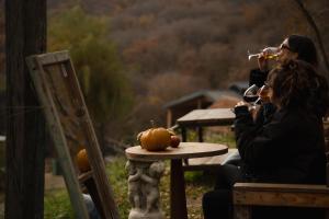 a woman sitting at a table drinking a glass of wine at Kiketi Farm in Kiketʼi