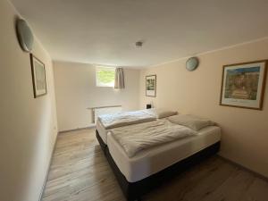 una camera da letto con un letto grande in una stanza di Ferienhaus Lemmerwiese a Stryck