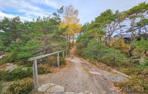 un camino de tierra en una colina con árboles en ella en Amazing Home In Gressvik With Wifi, en Slevik