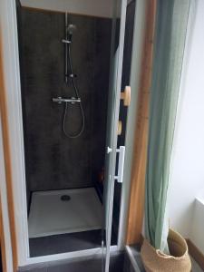 un bagno con doccia con porta in vetro di Spa Wifi Canal Plus a Rouillé Altre 5 foto