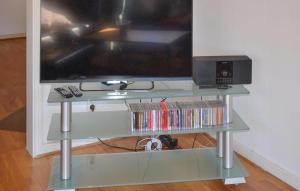 einen Flachbild-TV auf einem Stand mit DVD in der Unterkunft 2 Bedroom Nice Home In Virserum in Virserum