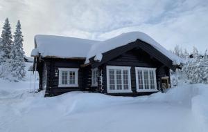 a log cabin with snow on top of it at 4 Bedroom Pet Friendly Home In Svingvoll in Aulstad