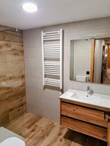 ein Badezimmer mit Waschbecken und Spiegel in der Unterkunft Apartamentos Casa Domec in Castejón de Sos