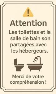 a sign that reads attention less toilets at la sale gallon son paragesave less at Chez Vallye in Maxent +7 photos