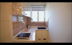 uma pequena cozinha com um lavatório e uma janela em Padmalaya Homestay Where Divine meets Comfort ! em Guruvāyūr