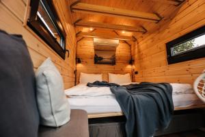 阿尔滕马克特蓬高Berg & Natur - Cozy house的木屋里有一张床的卧室