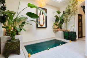 a swimming pool in a room with plants at Riad Beata - Private use option - in Marrakesh