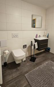 a bathroom with a toilet and a sink at MY HOME 23 Nr 8 in Villingen-Schwenningen +24 photos
