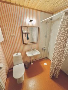 un bagno con un water e un lavandino di Rensjön Guesthouse a Herräng