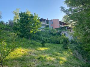 a house on top of a hill with trees at Villa Rusi in Shirgjan