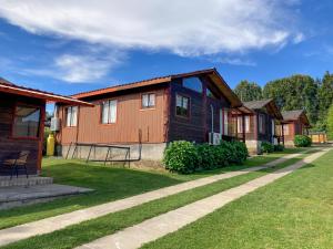 a row of houses on a green lawn at CABAÑAS RACO in Licán Ray