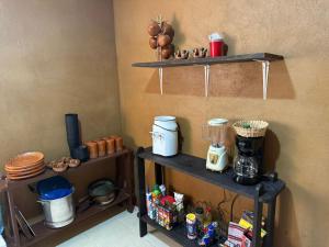 a kitchen with two shelves with food and a blender at Casa Terral in Balastre Rojo