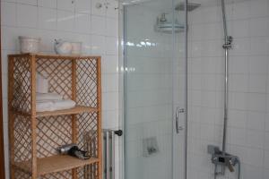 a bathroom with a shower with a glass door at Toledo Downtown - Apartment for 6 in Toledo +2 photos