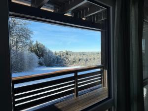 a window view of a winter view from a house at Ferienwohnung Leni in Siegsdorf