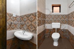 two pictures of a bathroom with a sink and a toilet at Hotel O Infocity Square Road Bhubaneswar Formerly Avigna Premium in Bhubaneshwar