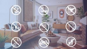 a living room with different signs in a room at Le Petit Céleste sur Seine in Choisy-le-Roi