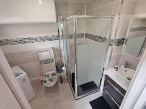 a bathroom with a shower and a toilet and a sink at Dolce vita in Menton