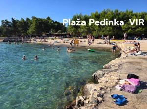 un gruppo di persone in acqua su una spiaggia di Apartments Lora a Vir (Puntadura)