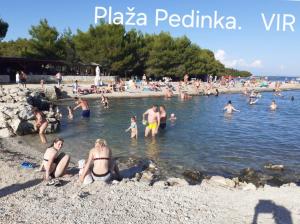 un gruppo di persone in acqua su una spiaggia di Apartments Lora a Vir (Puntadura)