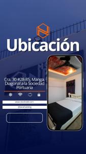 a poster for a bedroom with a bed in a room at Neos Hotel Cartagena in Cartagena de Indias