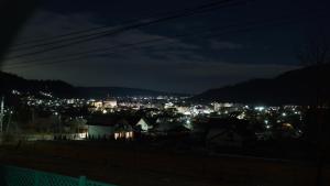 a view of a city at night at Casa Alexana in Gura Humorului