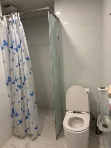 a bathroom with a toilet and a shower at Alvina Complex s in Tsaghkadzor