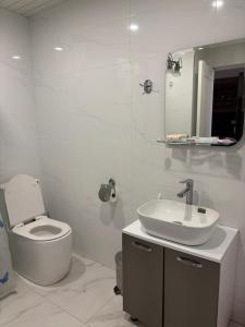 a white bathroom with a toilet and a sink at Alvina Complex s in Tsaghkadzor