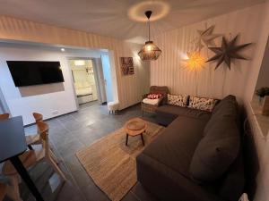 ein Wohnzimmer mit Sofa und Fernseher in der Unterkunft Sand & Chill - Appartement 55R in Rouffach