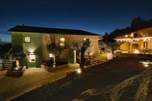 ein Haus mit einem grünen Gebäude mit Lichtern in der Unterkunft Vila Coura in Amarante