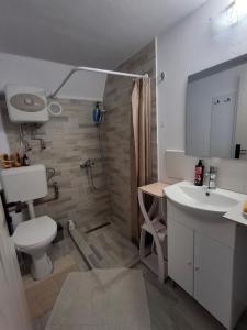 ein Badezimmer mit Toilette, Waschbecken und Dusche in der Unterkunft Ultracentral STUDIO Koket in Arad