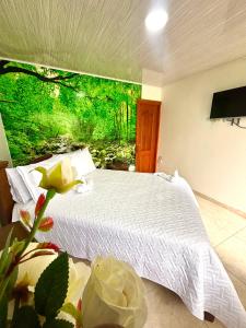 菲兰迪亚Hotel Sleep Well的一间带床的卧室，配有大窗户