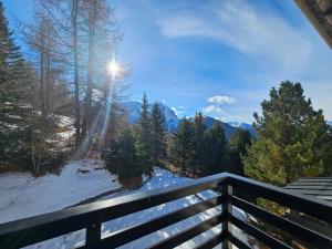 balcón con vistas a una montaña nevada en Cimaboschi, en Sestriere