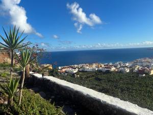 a view of a city and the ocean from a wall at El Sueño Del Angel in Santa Cruz de la Palma