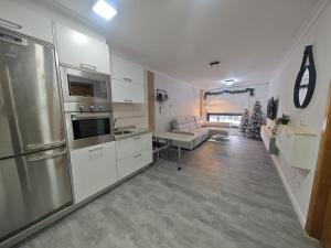 a kitchen and living room with a couch and a refrigerator at Doña Urraca in Porriño