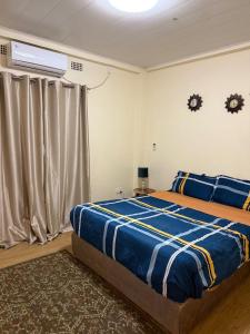 a bedroom with a large bed and a window at Budget apartments near American embassy in Lusaka +20 photos