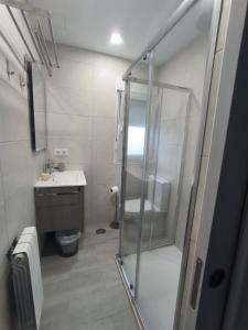 a bathroom with a shower and a toilet and a sink at Los Cala-Vivienda tranquila en casa unifamiliar in Vigo +23 photos