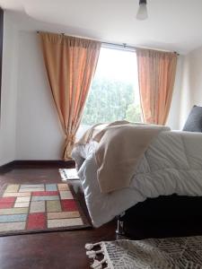 a bedroom with a bed and a large window at Apartamento amplio, moderno y muy bien ubicado in Duitama