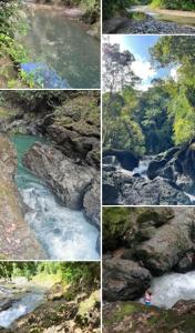 a series of four pictures of a river at Ríos de agua Viva in Puerto Jiménez