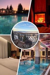 eine Collage mit Fotos eines Hotels mit Pool in der Unterkunft VAB Apartments & SPA, Residence hill, Kopaonik in Kopaonik