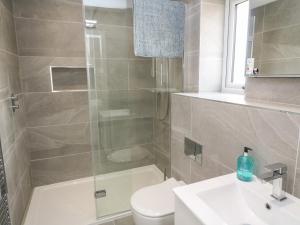 un bagno con doccia, WC e lavandino di 3 Praa Cove a Penzance Altre 25 foto