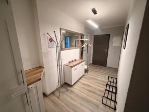 een badkamer met een wastafel en een spiegel bij Laura Central Apartments in Gera