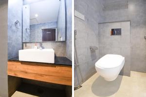 Gomti NagarにあるSuper Townhouse Vibhuti Khand Gomti Nagar Formerly Pratham Innのバスルーム(トイレ、洗面台付)の写真2枚